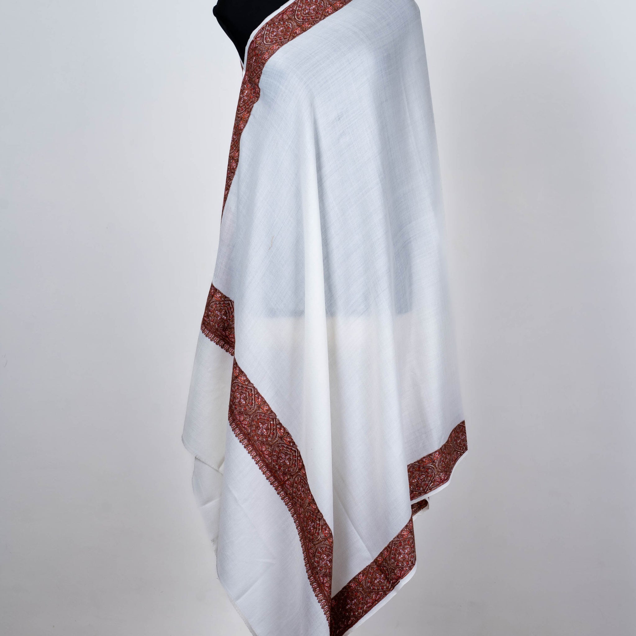 White Wool Shawl with Ornate Borders