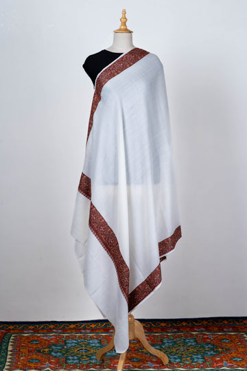 White Wool Shawl with Ornate Borders