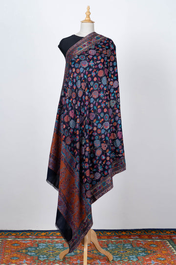 Navy summer kani Shawl with Vibrant Floral Patterns