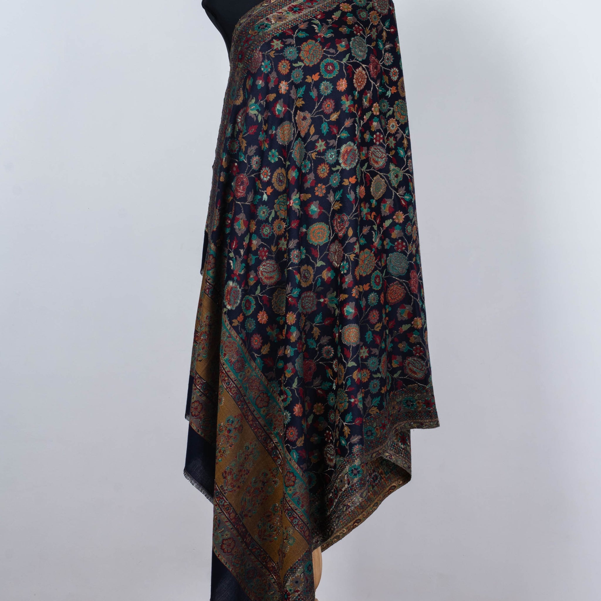 Black Summer kani Shawl with Intricate Floral Patterns