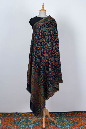 Black Summer kani Shawl with Intricate Floral Patterns