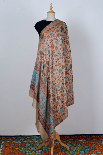 Beige Kani summer Shawl with Delicate Floral Motifs