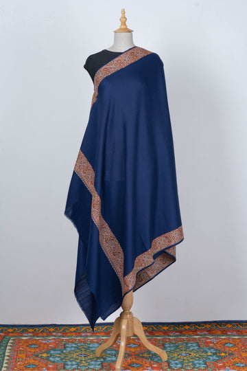 Royal Blue Wool Shawl with Traditional Paisley Borders