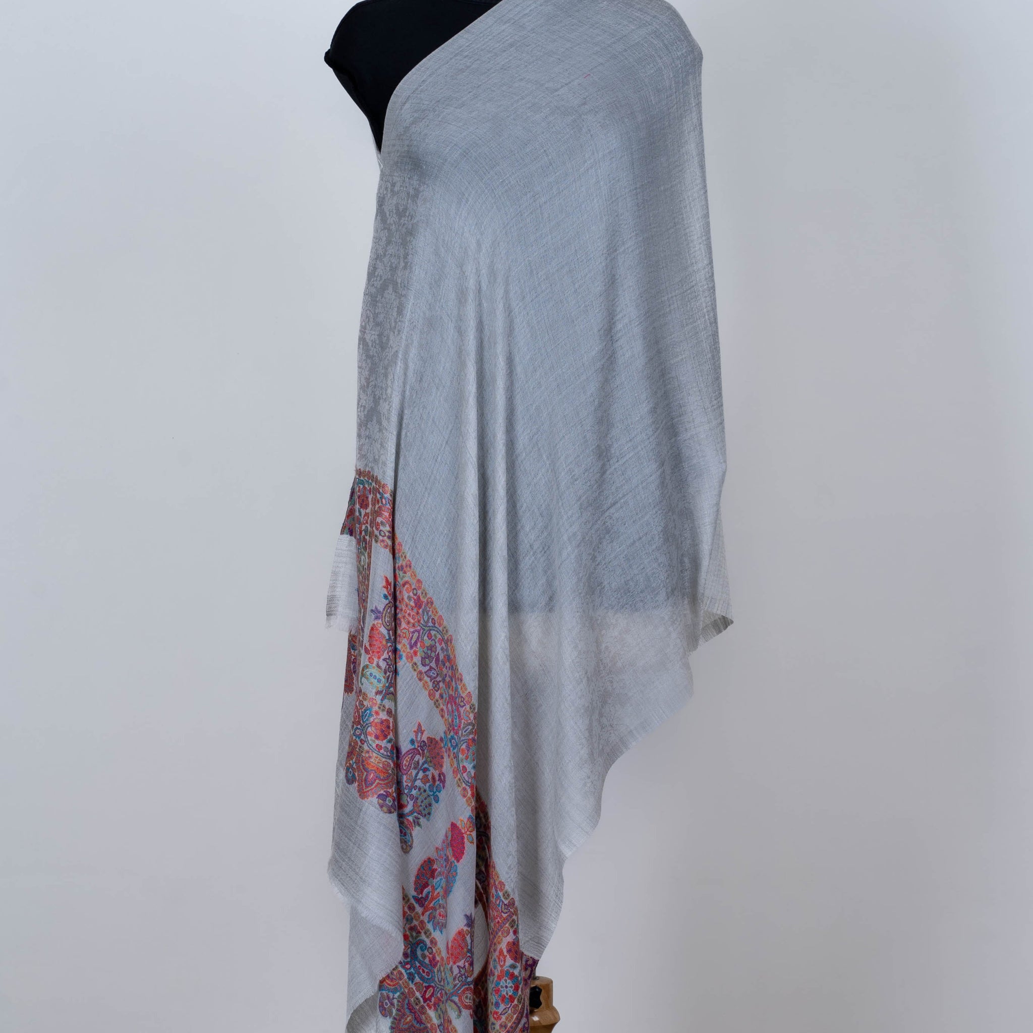 Light Grey Wool Dupatta with Subtle Embroidered Borders