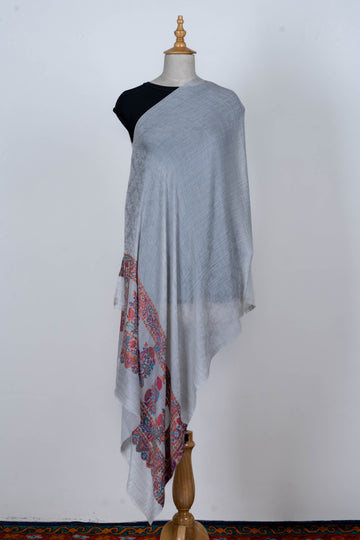 Light Grey Wool Dupatta with Subtle Embroidered Borders