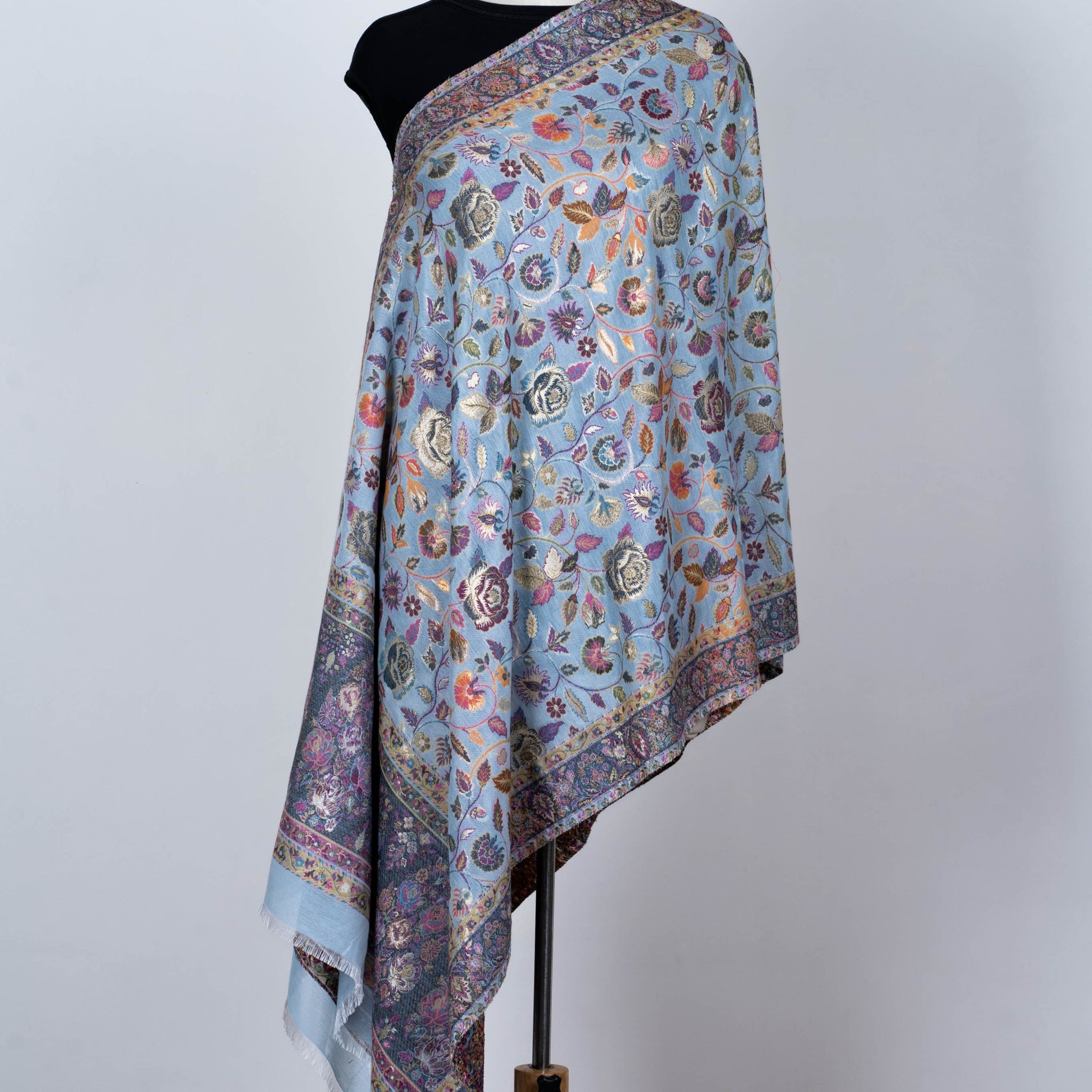 Sky Blue silky dupatta with Floral Embroidery