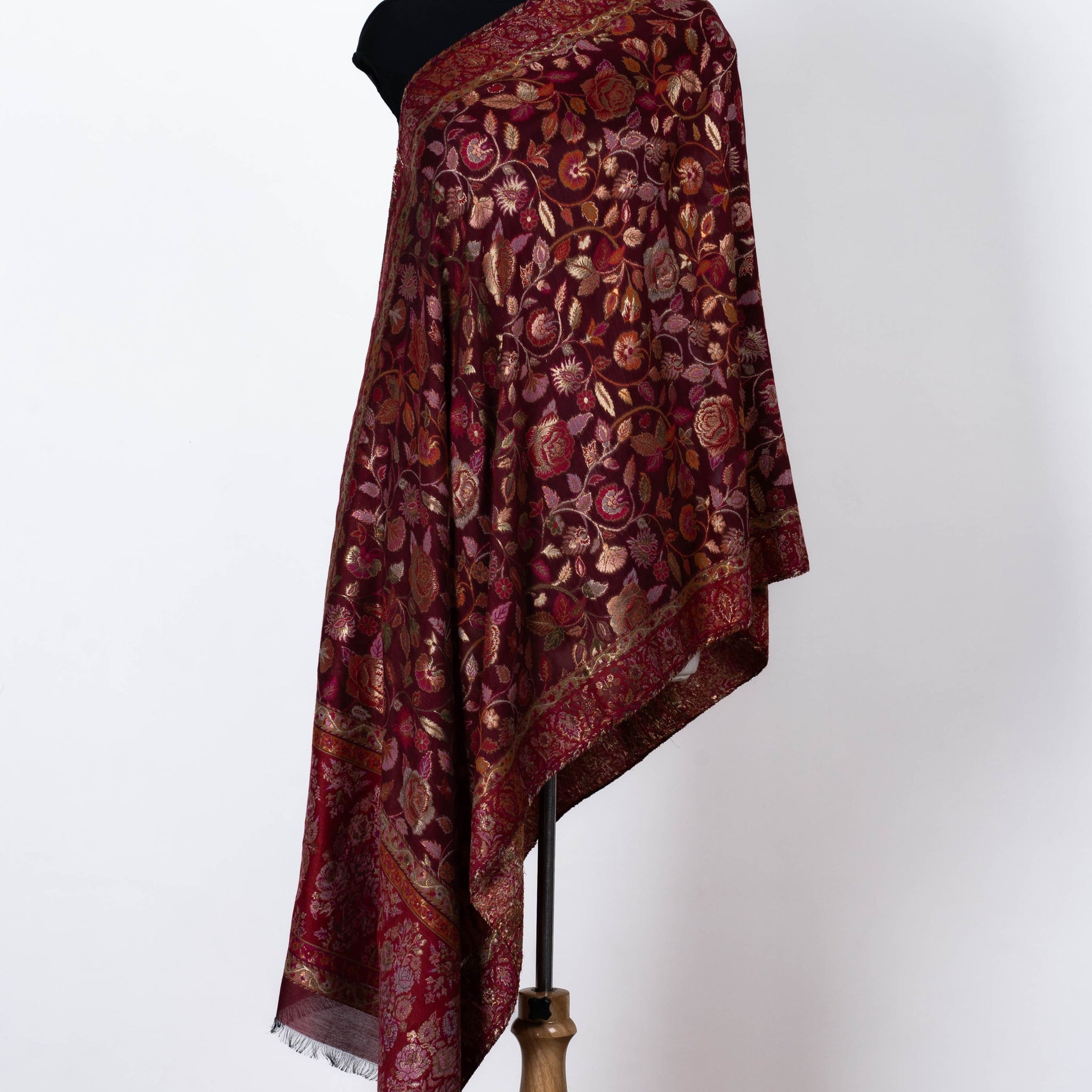 Deep Maroon Silky dupatta with Luxurious Floral Patterns