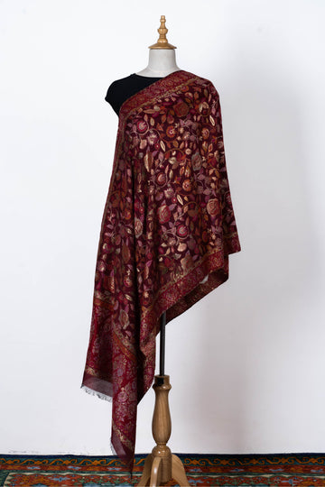 Deep Maroon Silky dupatta with Luxurious Floral Patterns