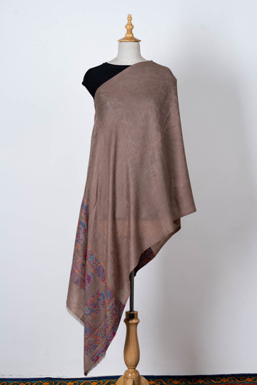 Coffee Brown Wool Dupatta with Subtle Embroidered Borders