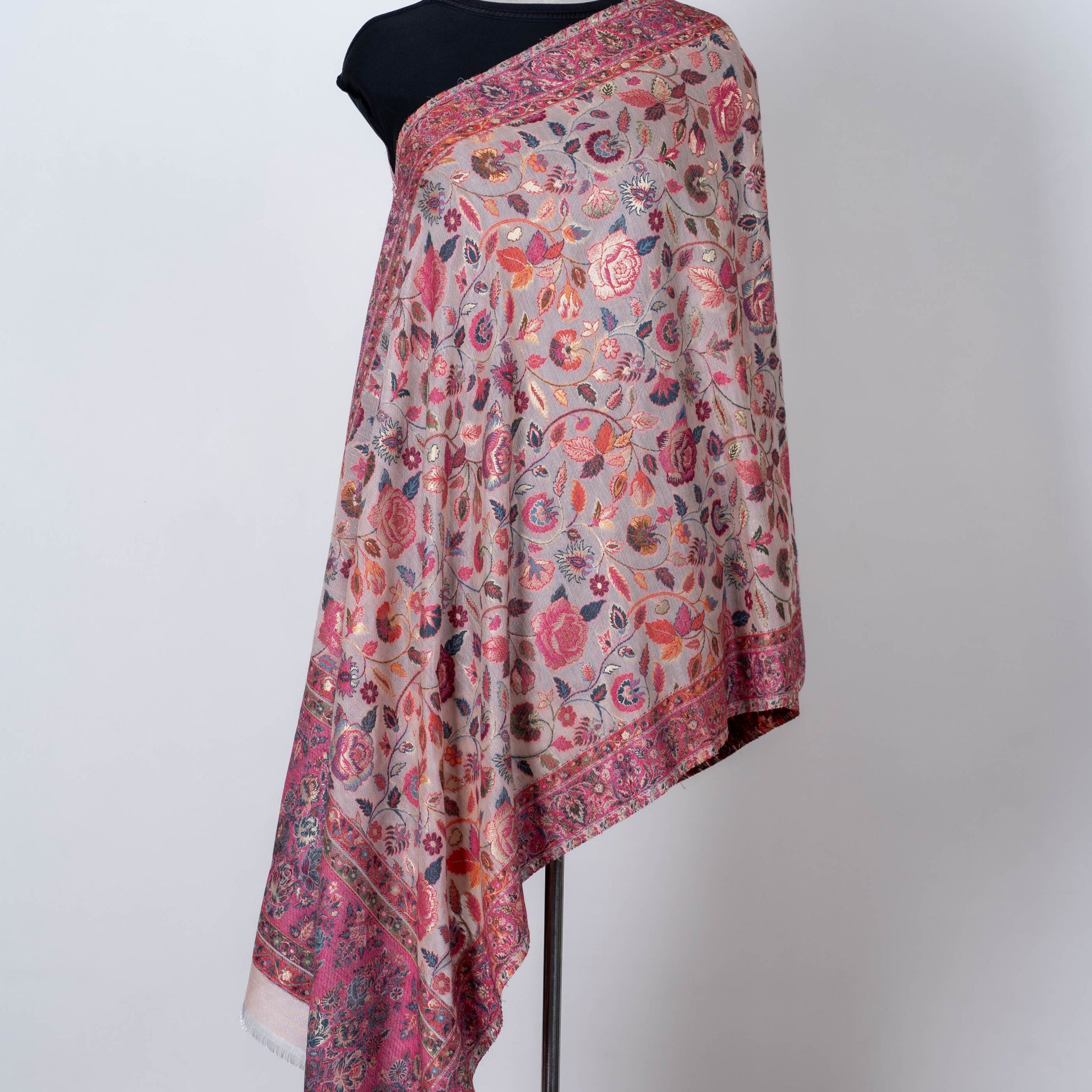 Blush Beige Silky Dupatta with Soft Pink Floral Embroidery