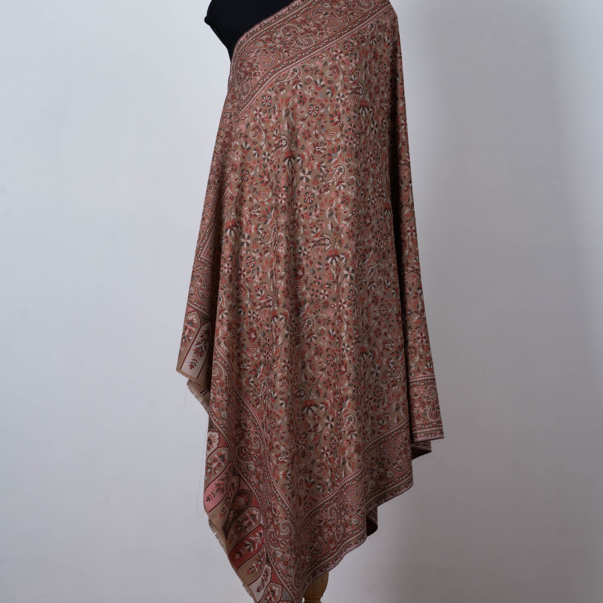 Kani Weave Dusty Rose Shawl with Intricate Floral Motifs