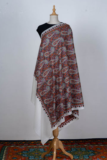 Ivory Wool Shawl with Classic Paisley Motifs