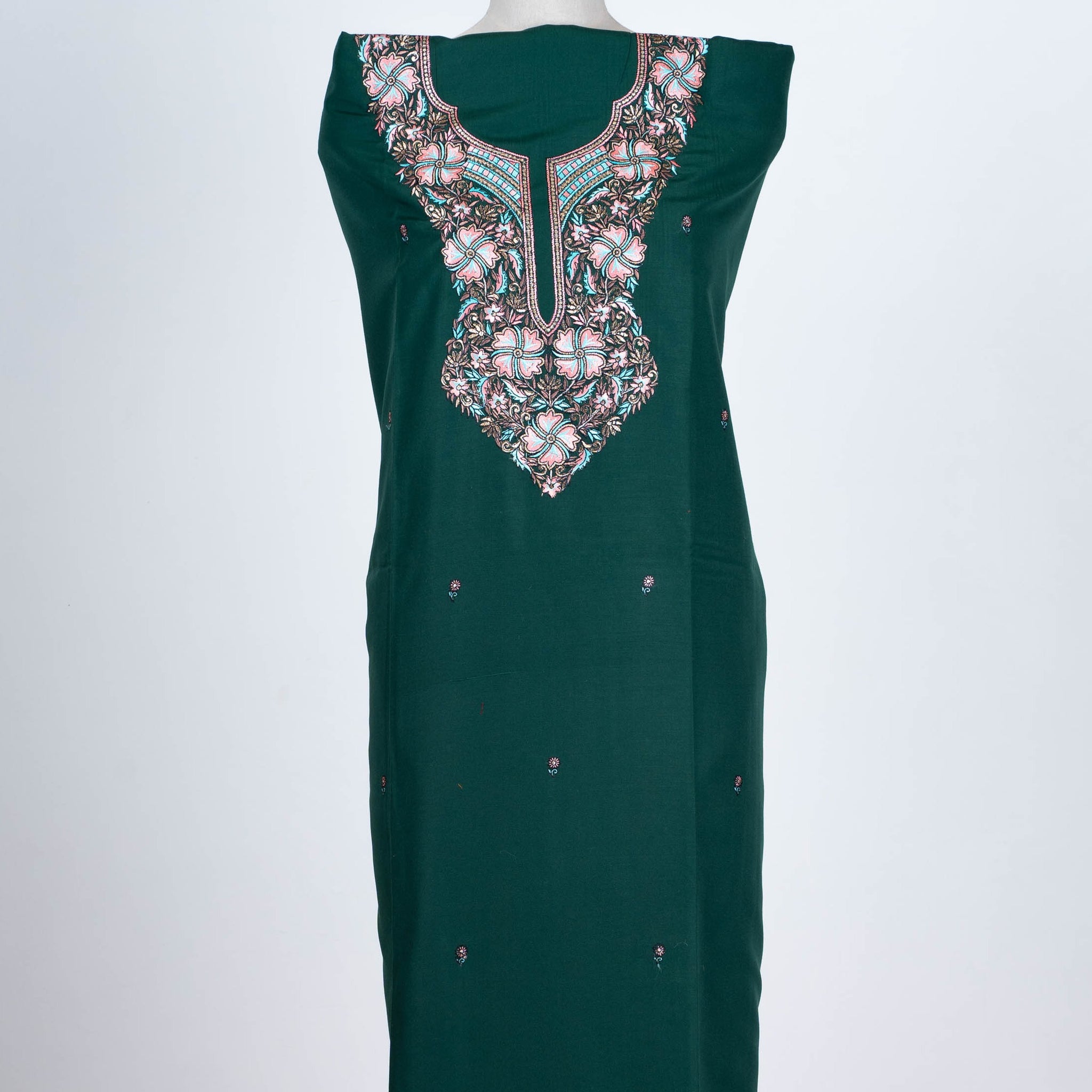 Emerald Green Cotton 2-Piece Suit with Delicate Embroidery