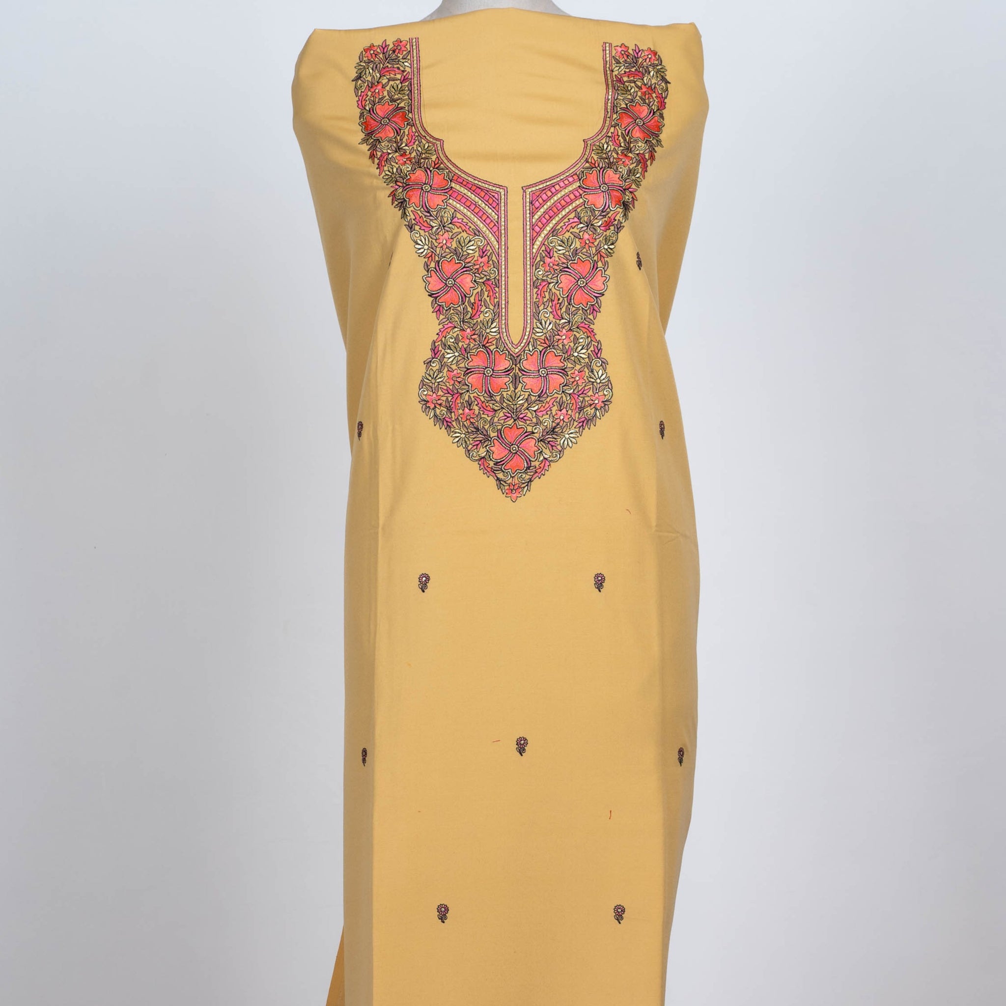 Golden Yellow Cotton 2-Piece Suit with Elegant Detailing