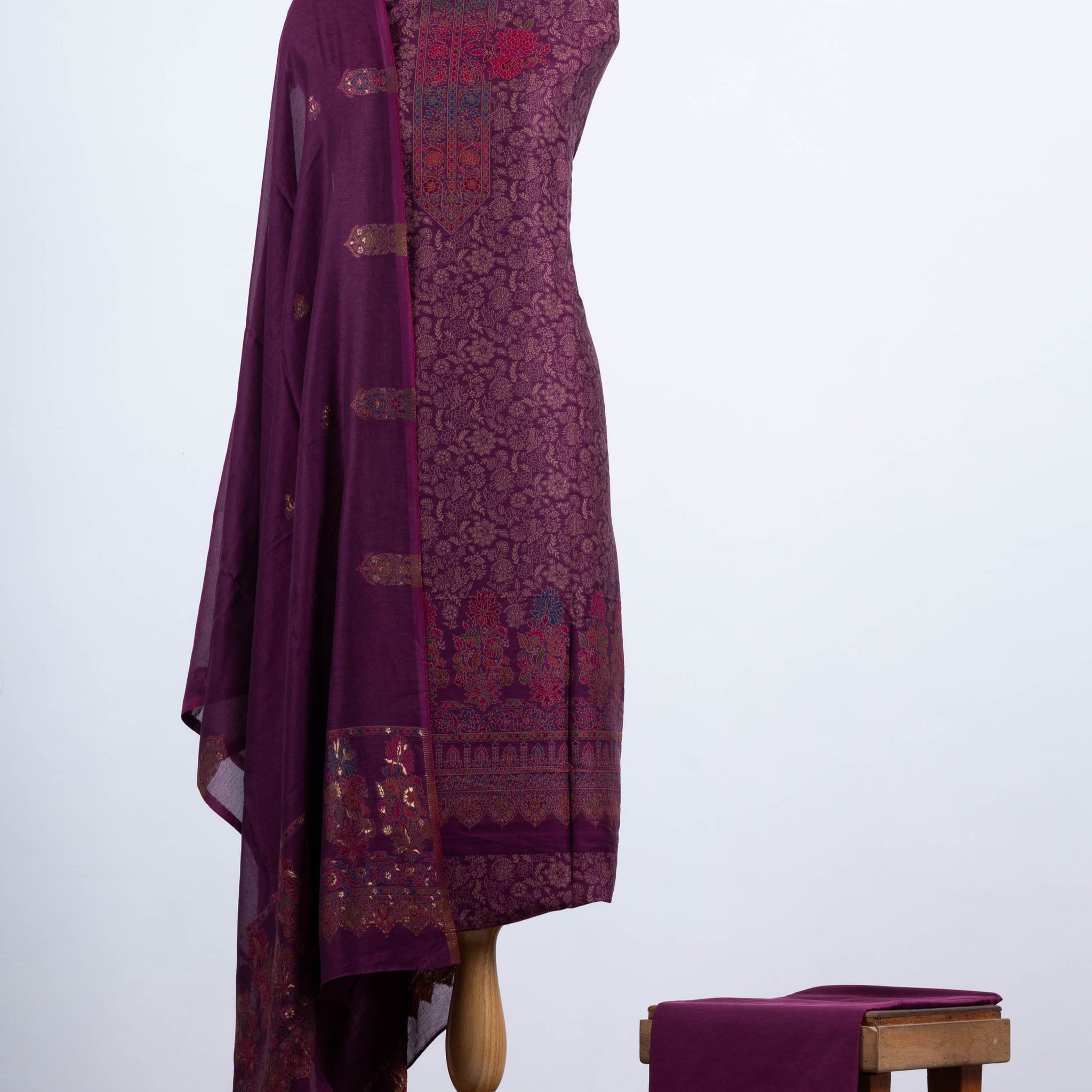 Royal Plum Kani Cotton-Silk 3-Piece Suit