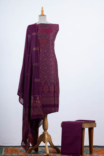 Royal Plum Kani Cotton-Silk 3-Piece Suit