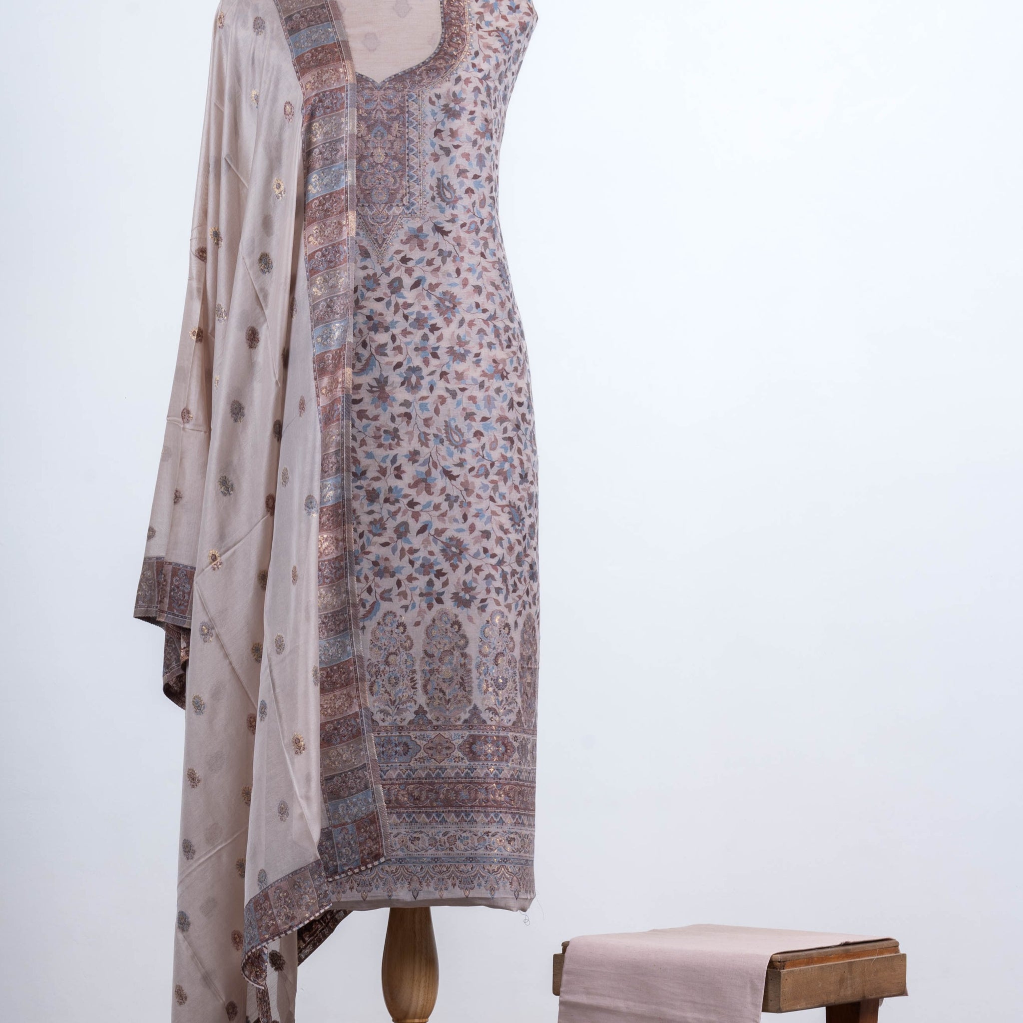 Ethereal Beige Kani Cotton-Silk 3-Piece Suit