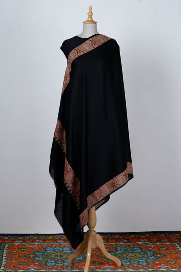 Black Wool Shawl with Traditional Paisley Borders