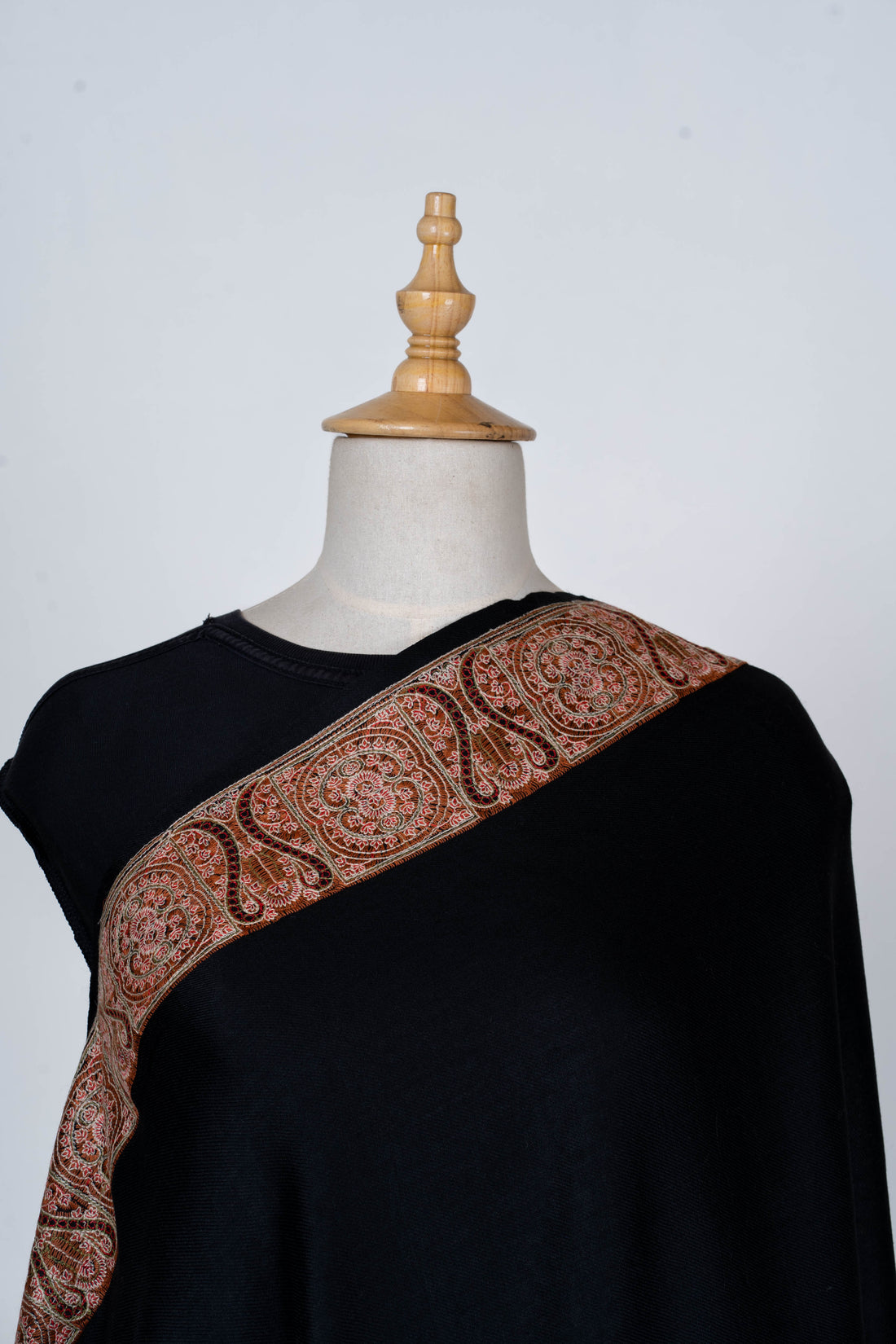 Black Wool Shawl with Traditional Paisley Borders