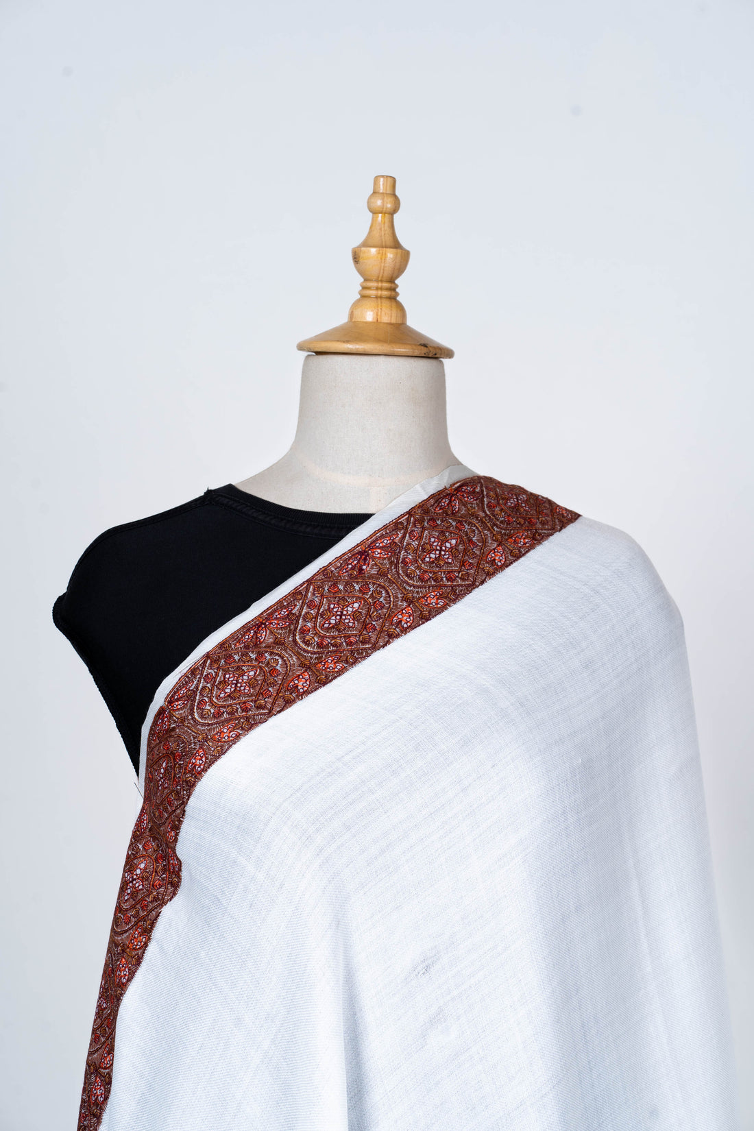 White Wool Shawl with Ornate Borders