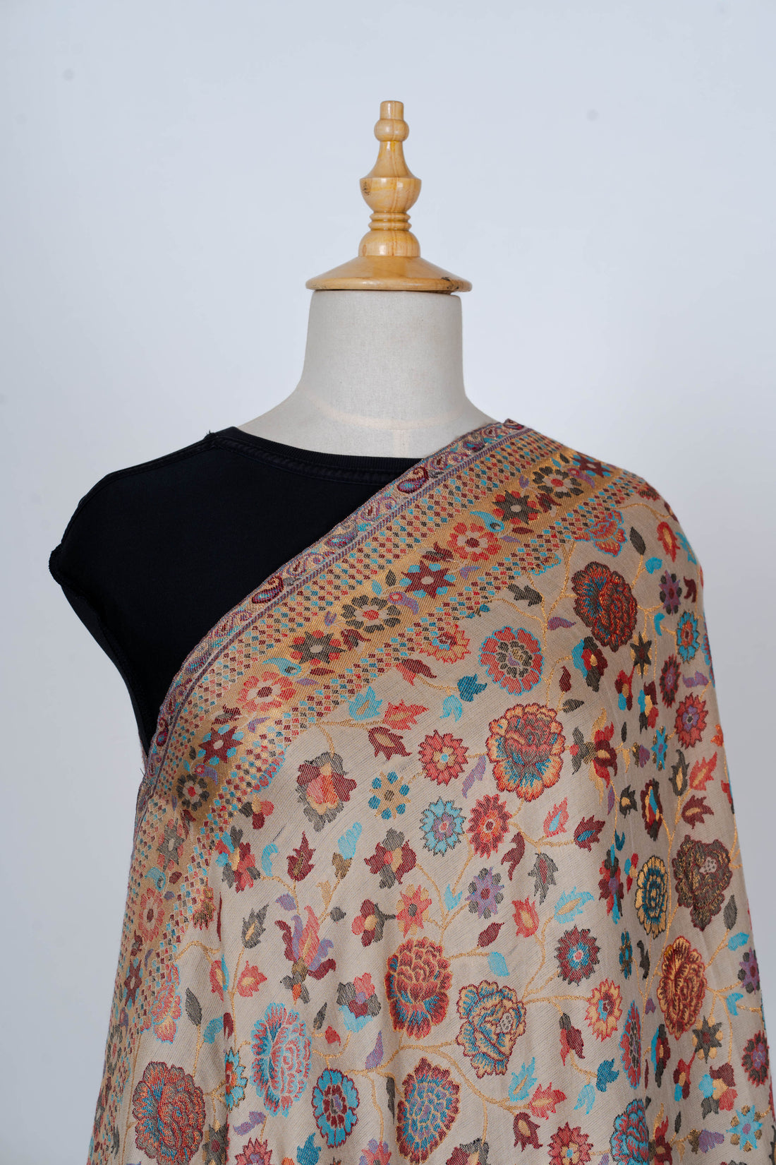 Beige Kani summer Shawl with Delicate Floral Motifs