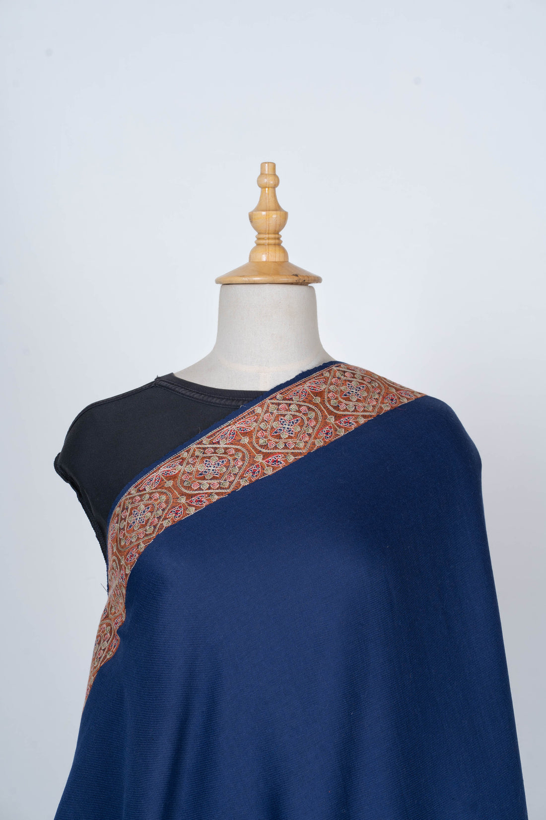 Royal Blue Wool Shawl with Traditional Paisley Borders