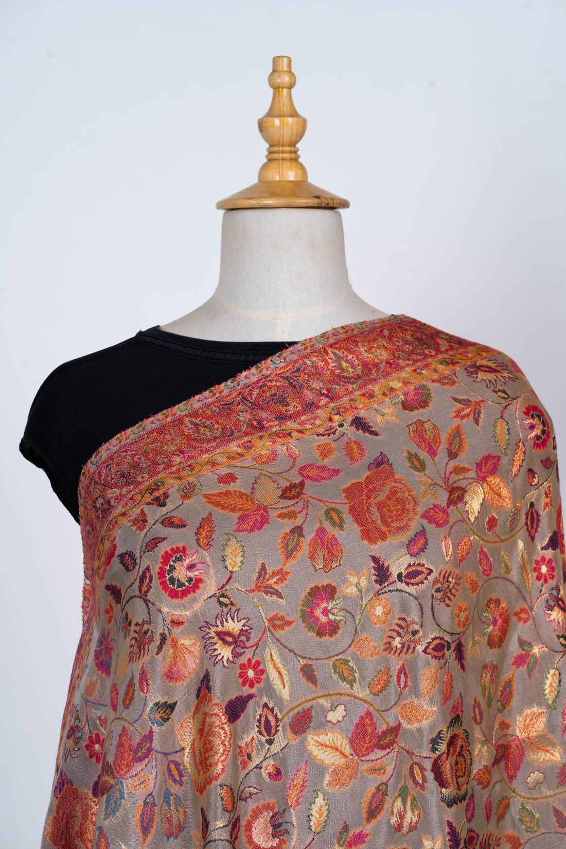 Taupe Silky dupatta with Golden Floral Embroidery