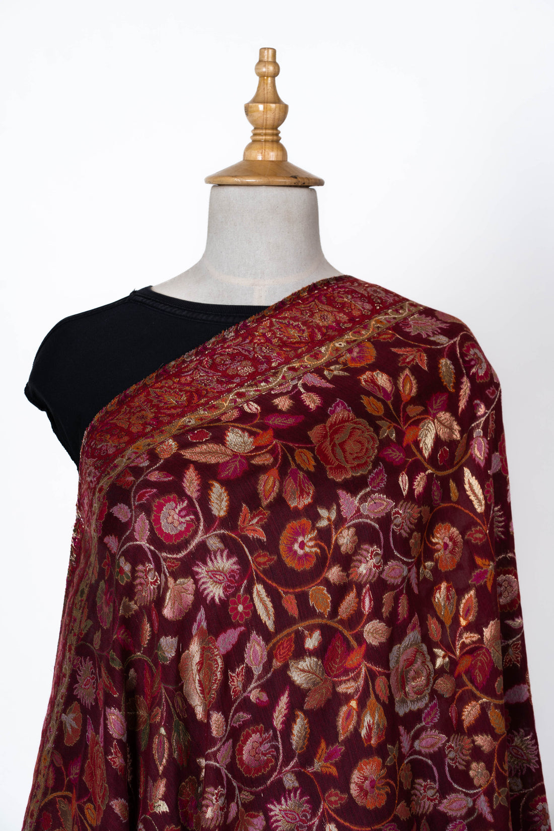 Deep Maroon Silky dupatta with Luxurious Floral Patterns