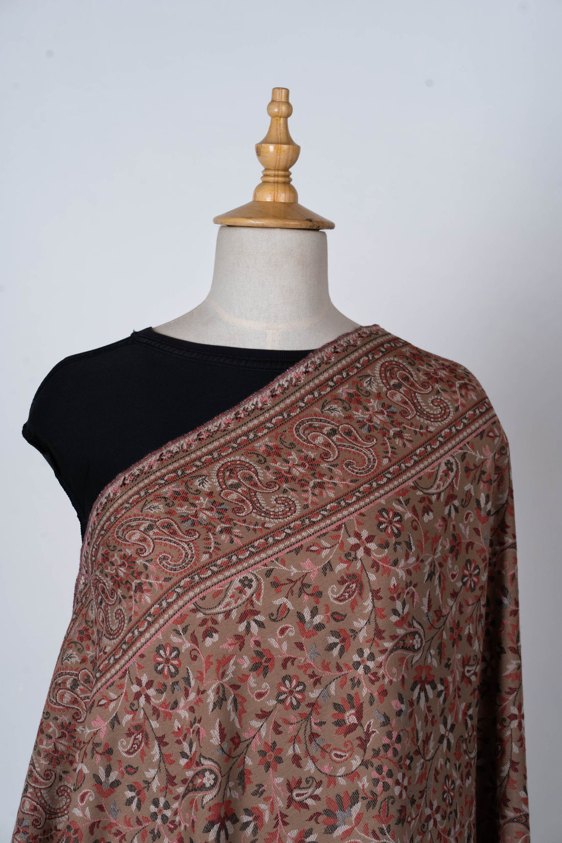 Kani Weave Dusty Rose Shawl with Intricate Floral Motifs