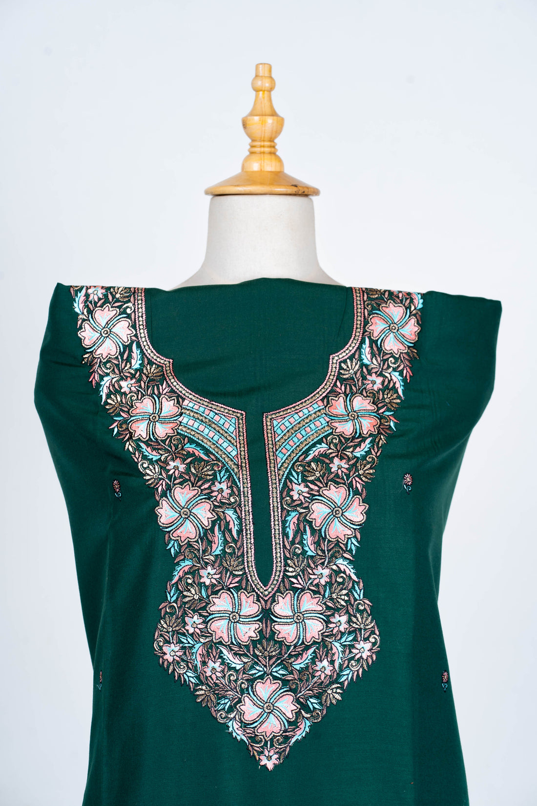 Emerald Green Cotton 2-Piece Suit with Delicate Embroidery