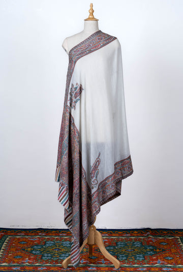 Ivory Elegance Wool Shawl with Kashmir-Inspired Paisley Borders