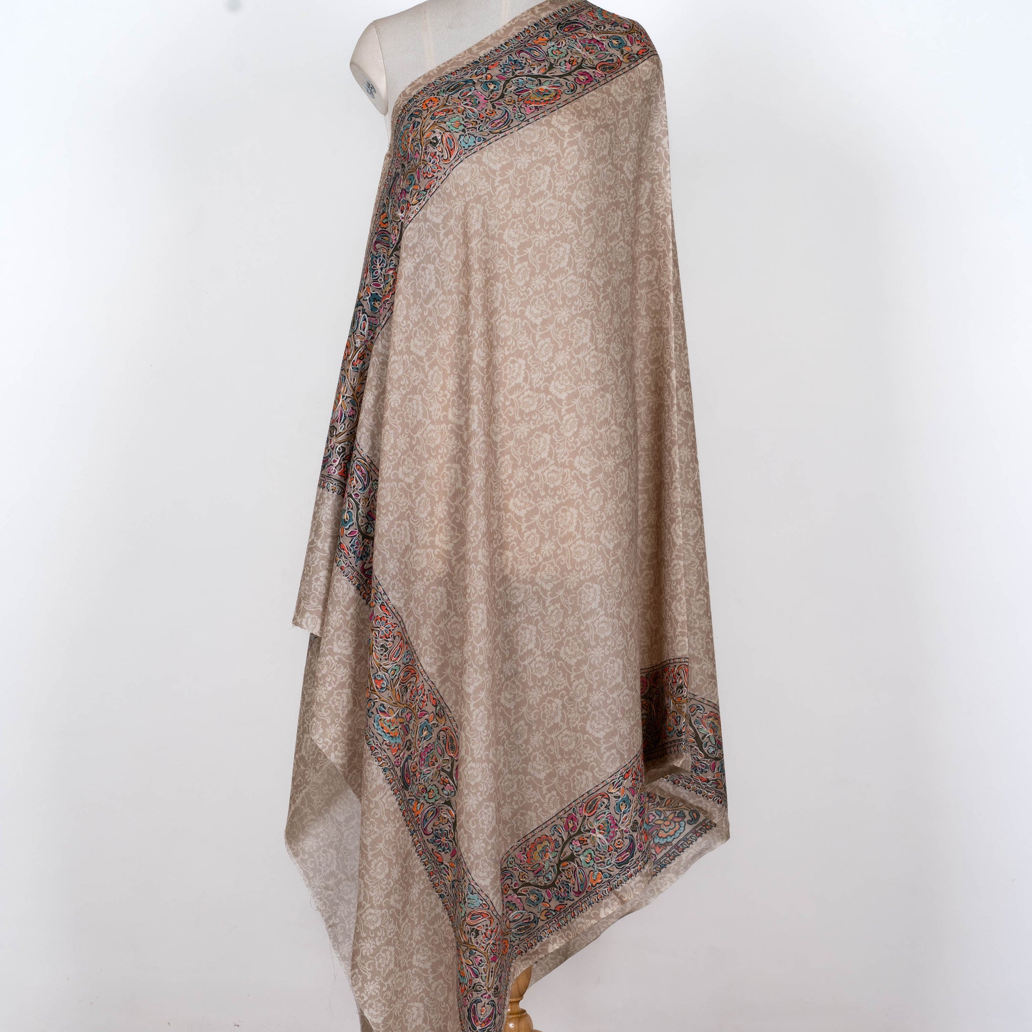 Sandstone Wool Shawl with Delicate Floral Patterns