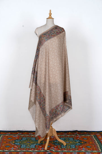 Sandstone Wool Shawl with Delicate Floral Patterns