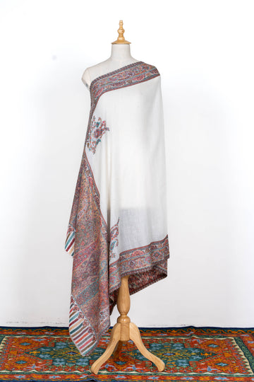 Classic Ivory Wool Shawl with Paisley Elegance