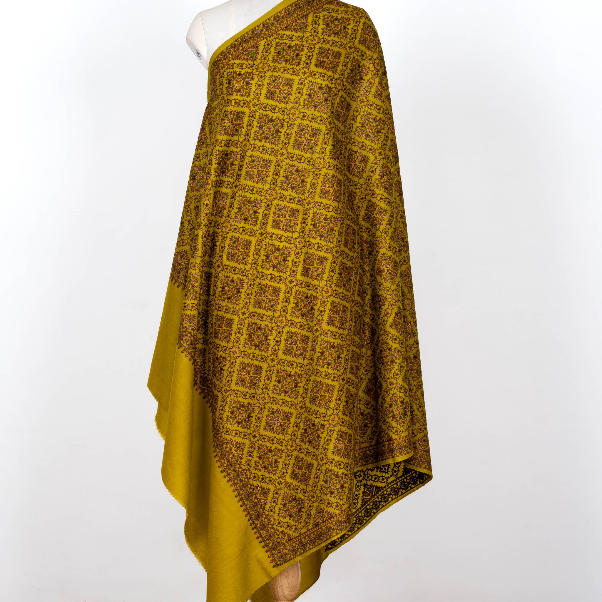 Golden Glow Wool Shawl with Ornate Patterns