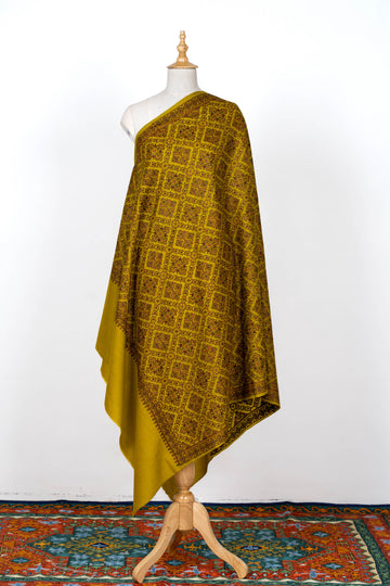 Golden Glow Wool Shawl with Ornate Patterns