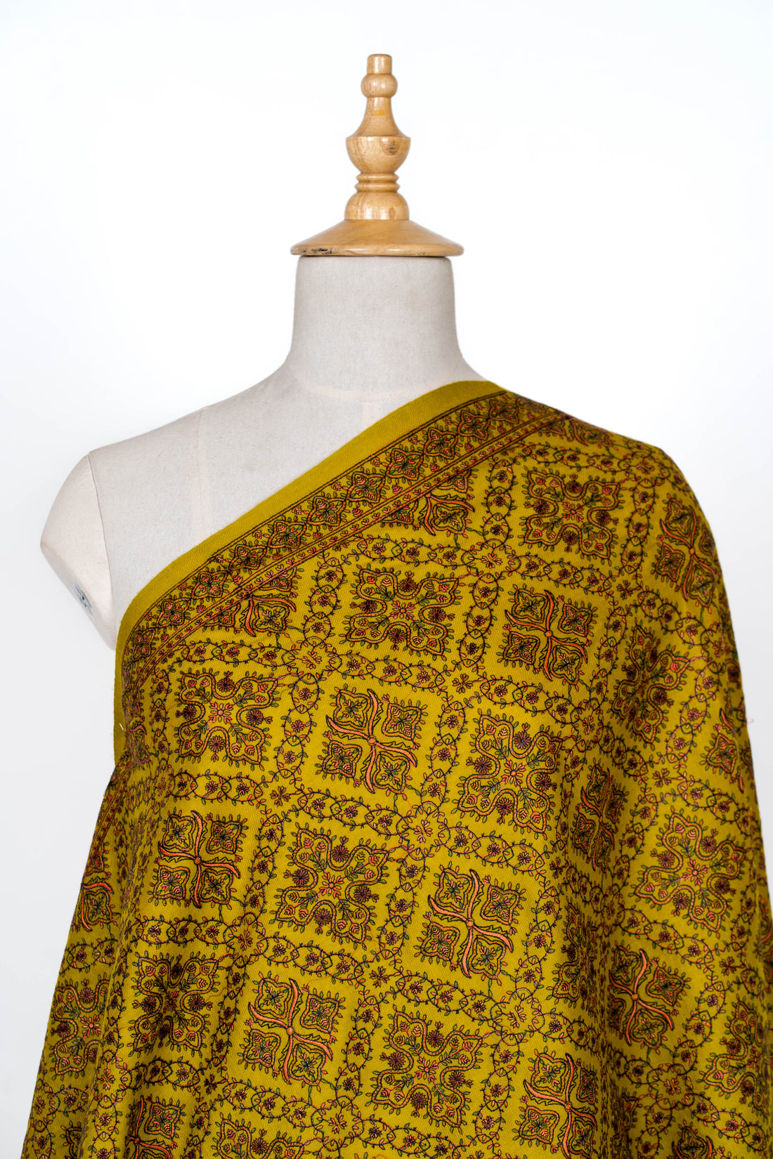 Golden Glow Wool Shawl with Ornate Patterns