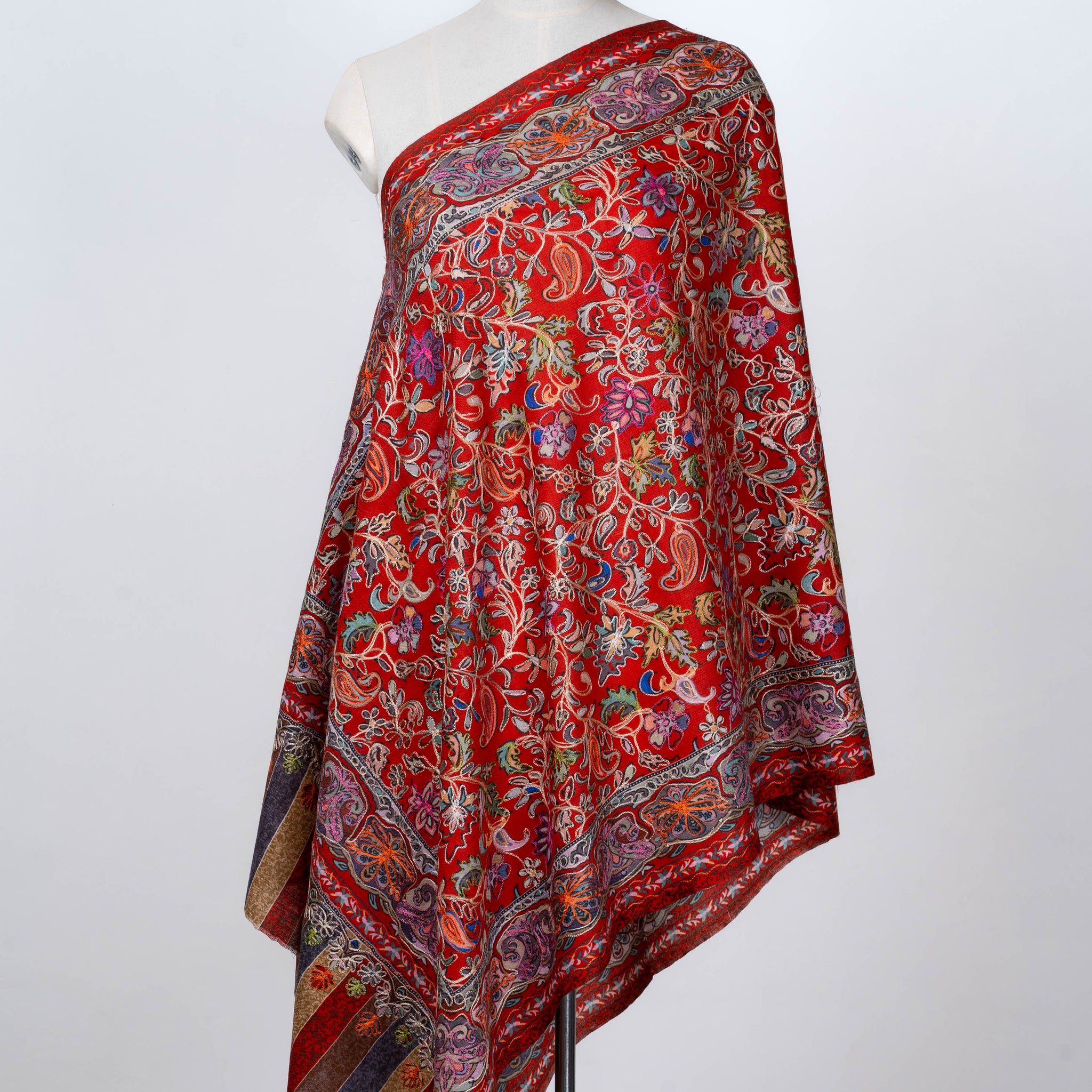 Crimson Bloom Dupatta with Vibrant Kalamkari Design