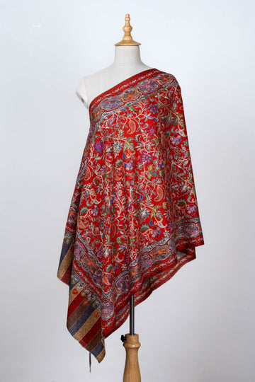 Crimson Bloom Dupatta with Vibrant Kalamkari Design