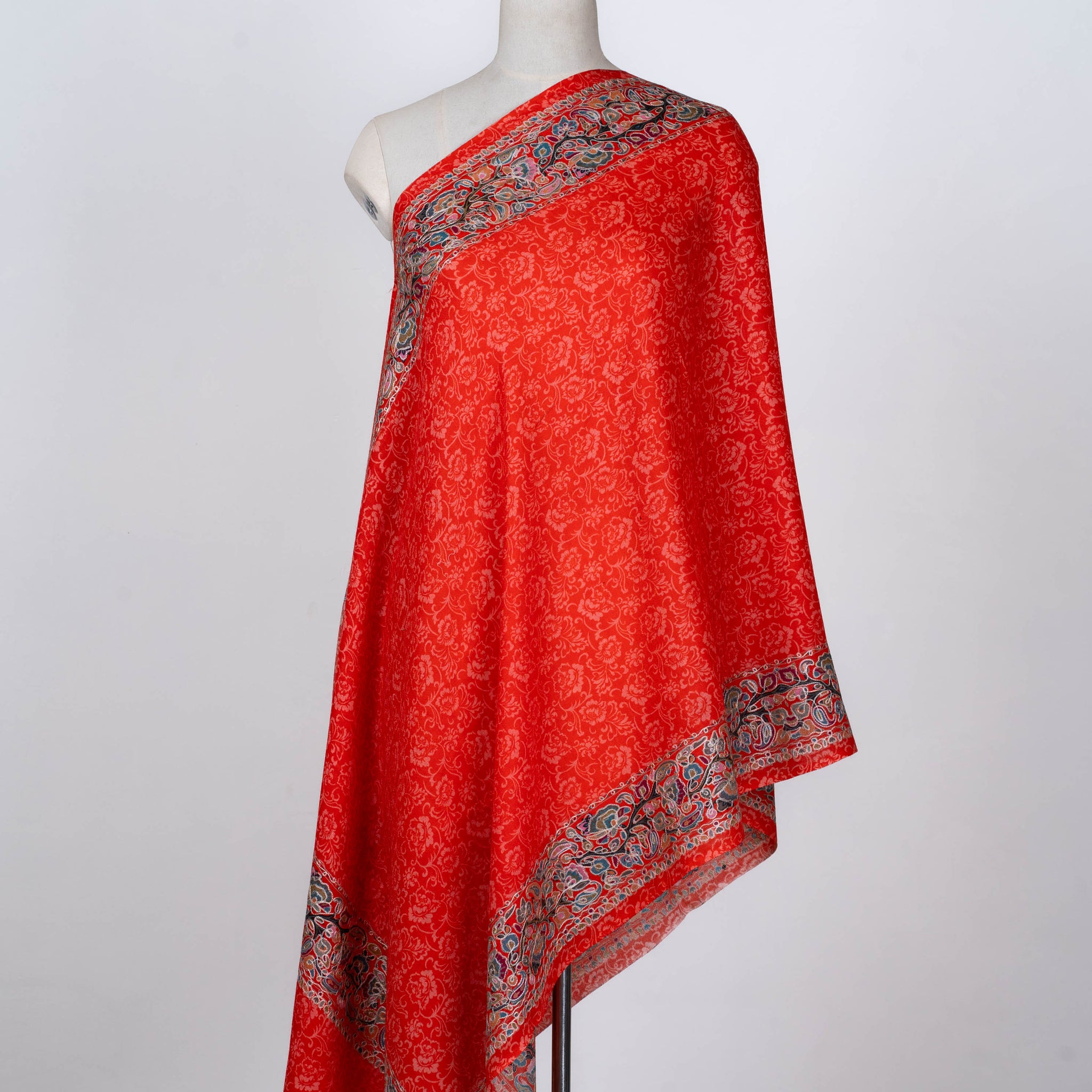 Scarlet Radiance Dupatta with Kalamkari Borders