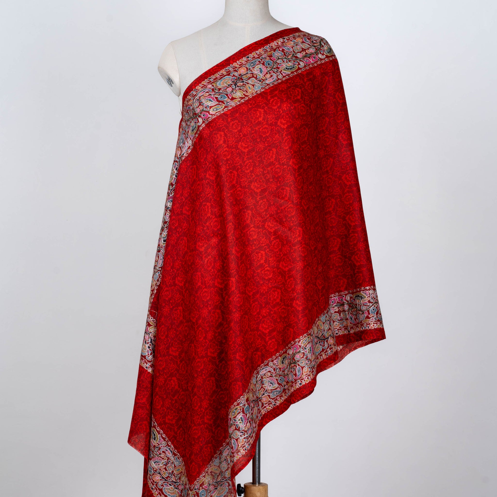 Crimson Glow Dupatta with Intricate Kalamkari Borders