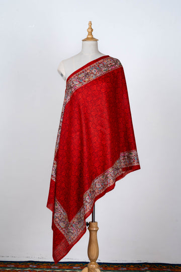 Crimson Glow Dupatta with Intricate Kalamkari Borders