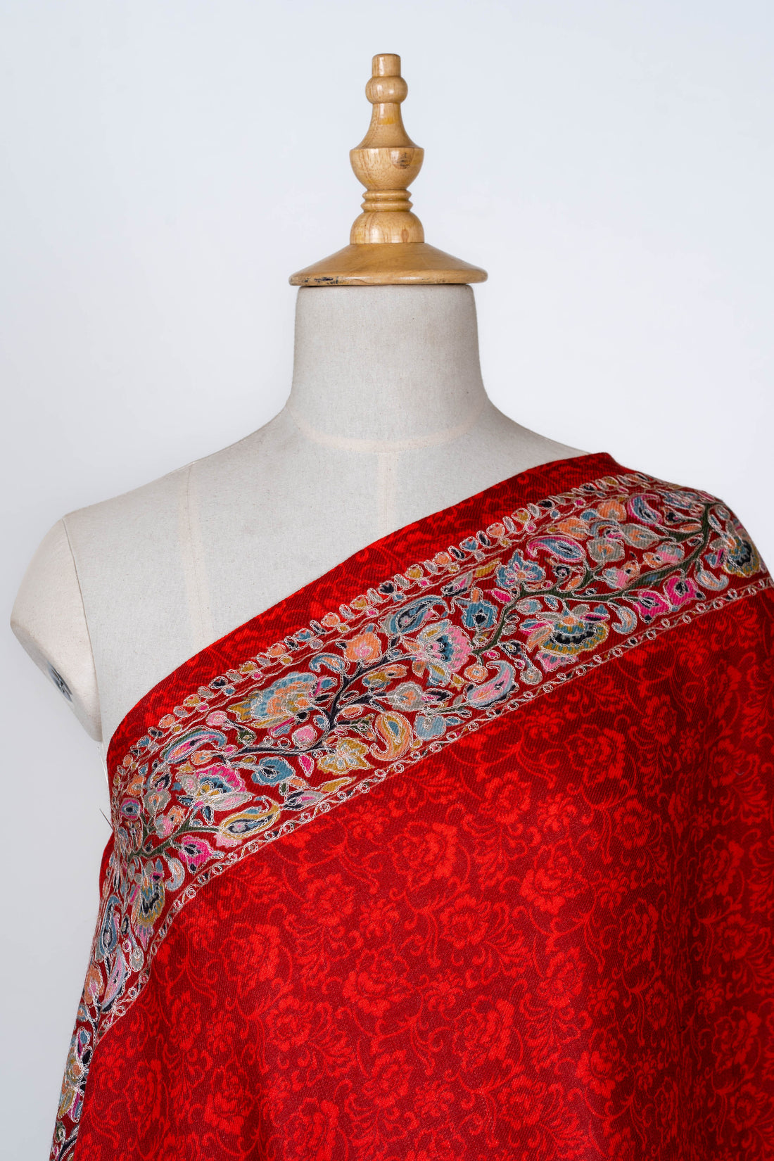 Crimson Glow Dupatta with Intricate Kalamkari Borders