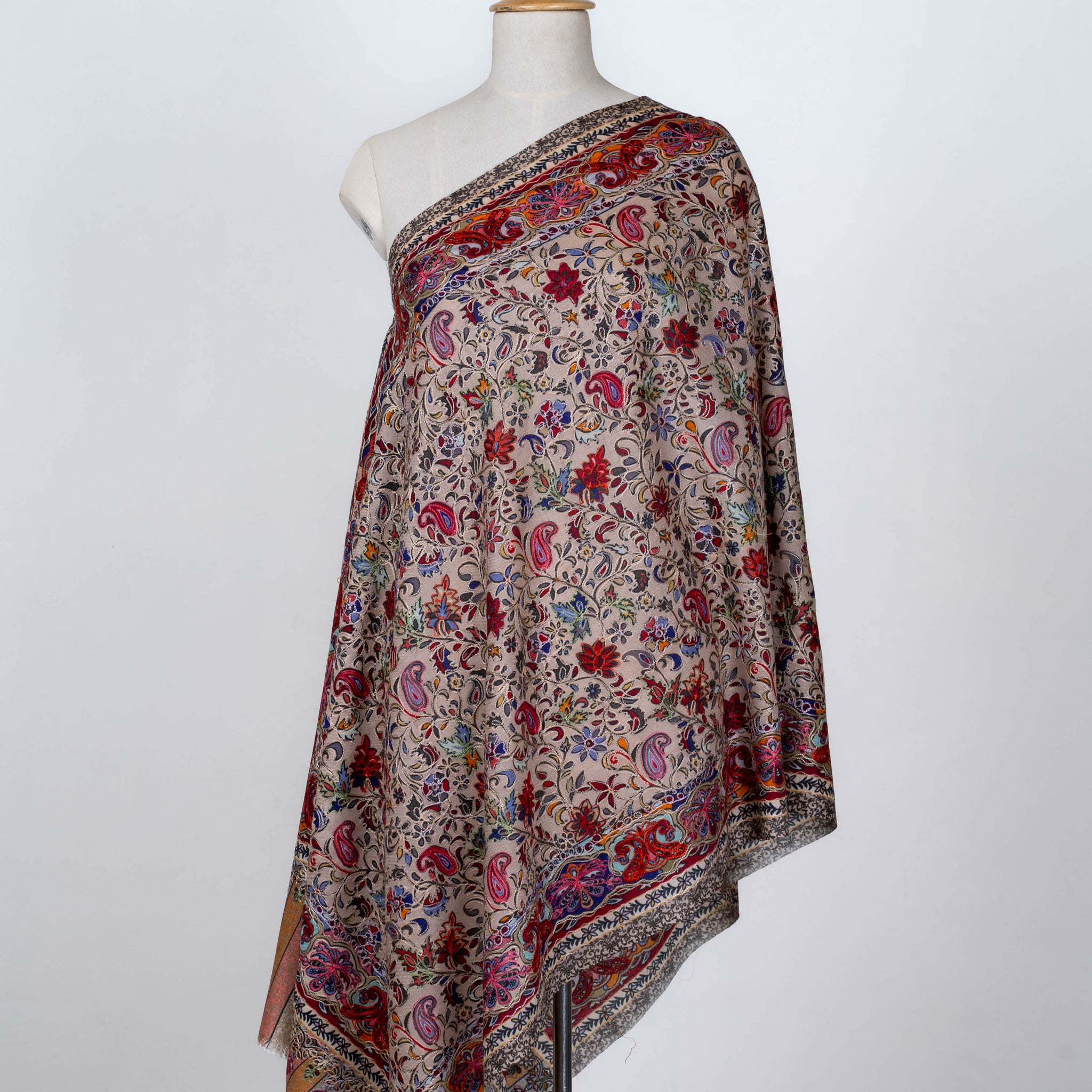 Ivory Bloom Wool Dupatta with Kalamkari Detailing