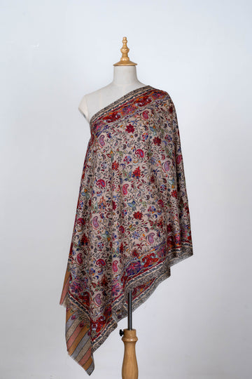 Ivory Bloom Wool Dupatta with Kalamkari Detailing