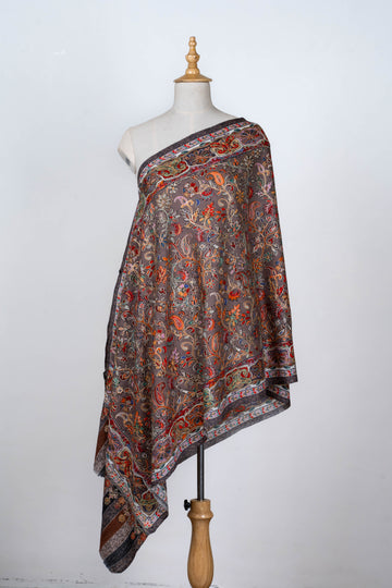 Charcoal Paisley Wool Dupatta with Kalamkari Design