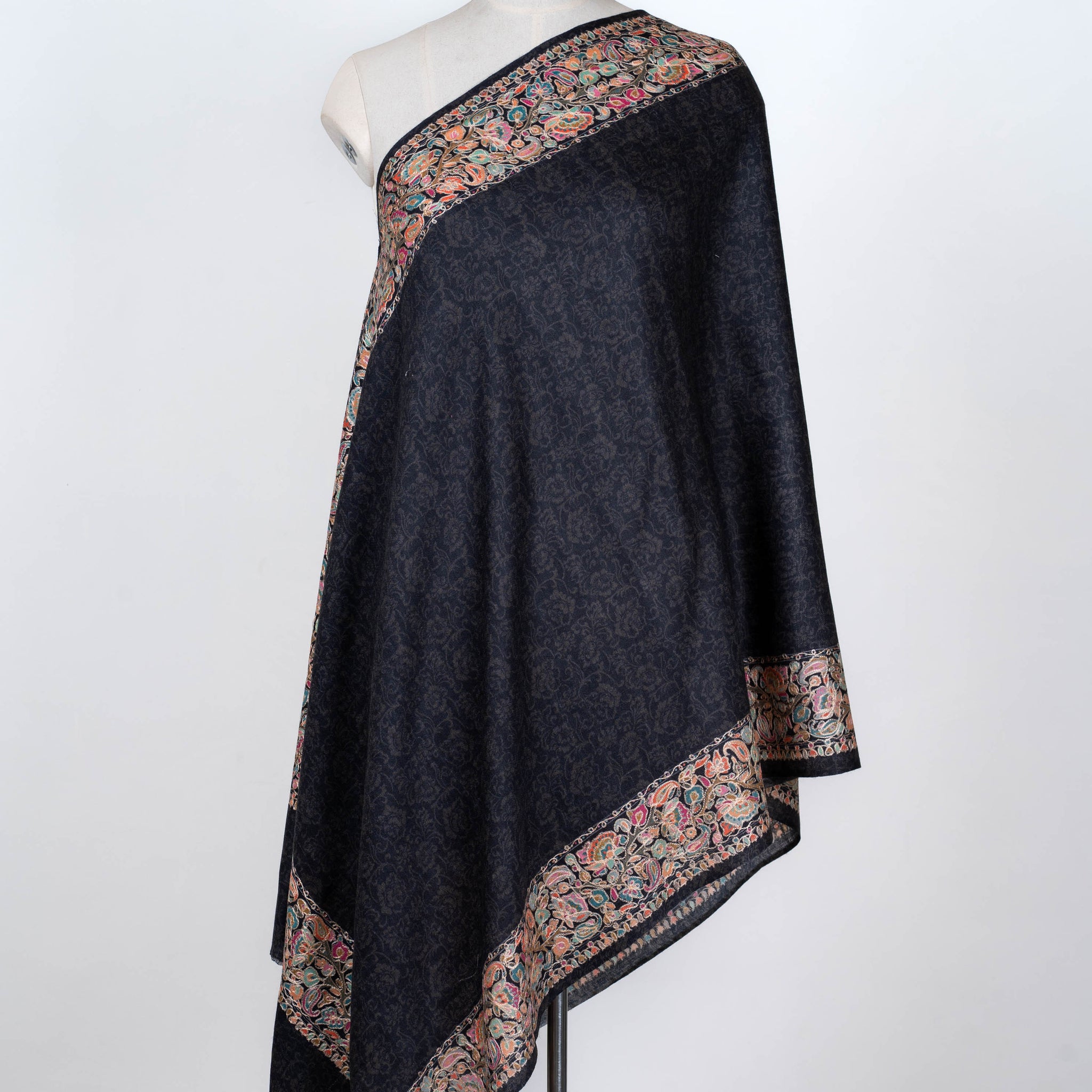 Midnight Elegance Dupatta with Kalamkari Borders