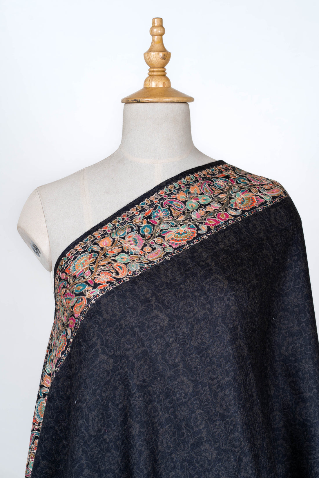 Midnight Elegance Dupatta with Kalamkari Borders