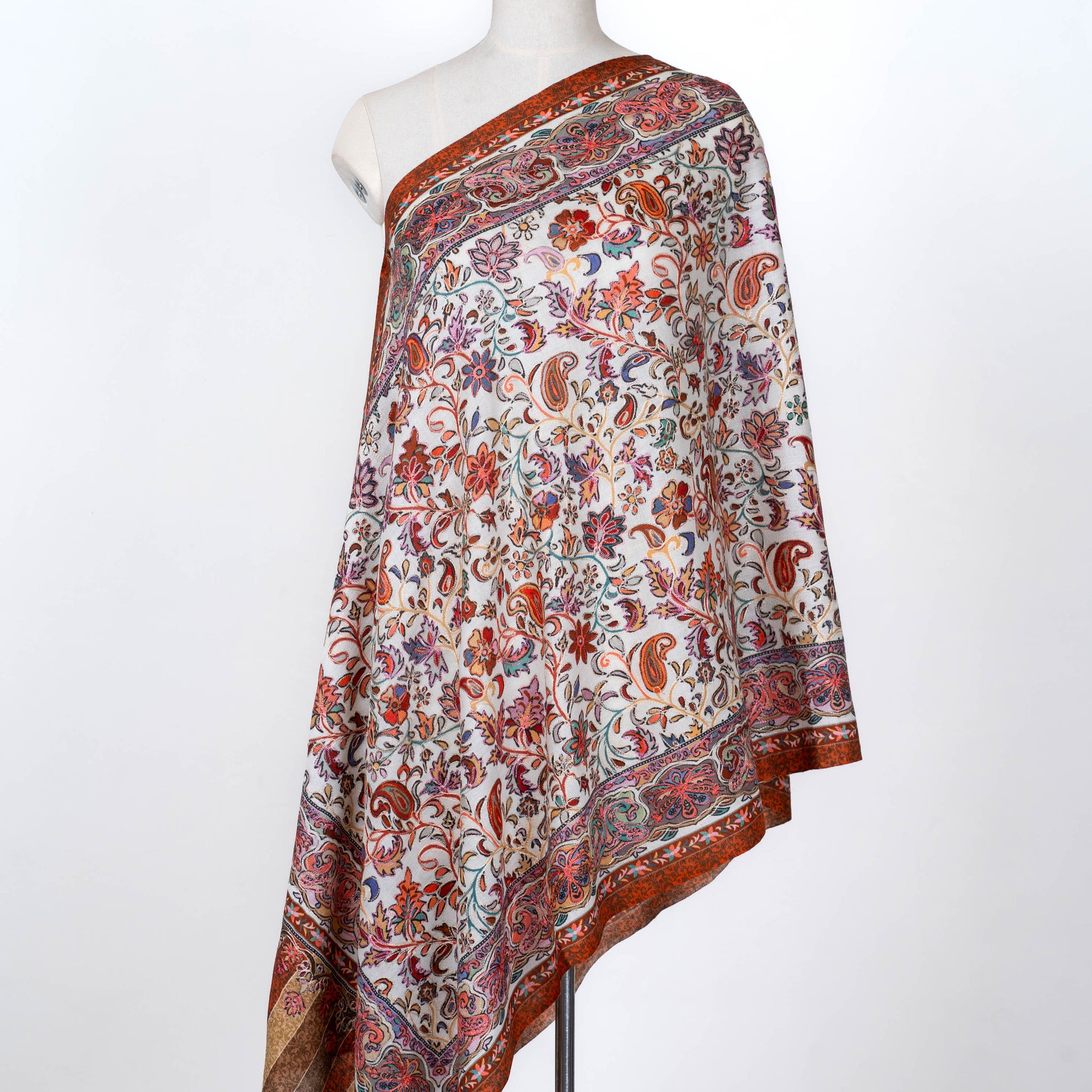 Ivory Garden Dupatta with Kalamkari Floral Patterns