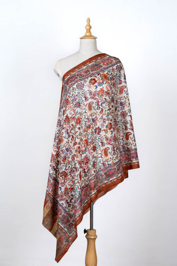 Ivory Garden Dupatta with Kalamkari Floral Patterns